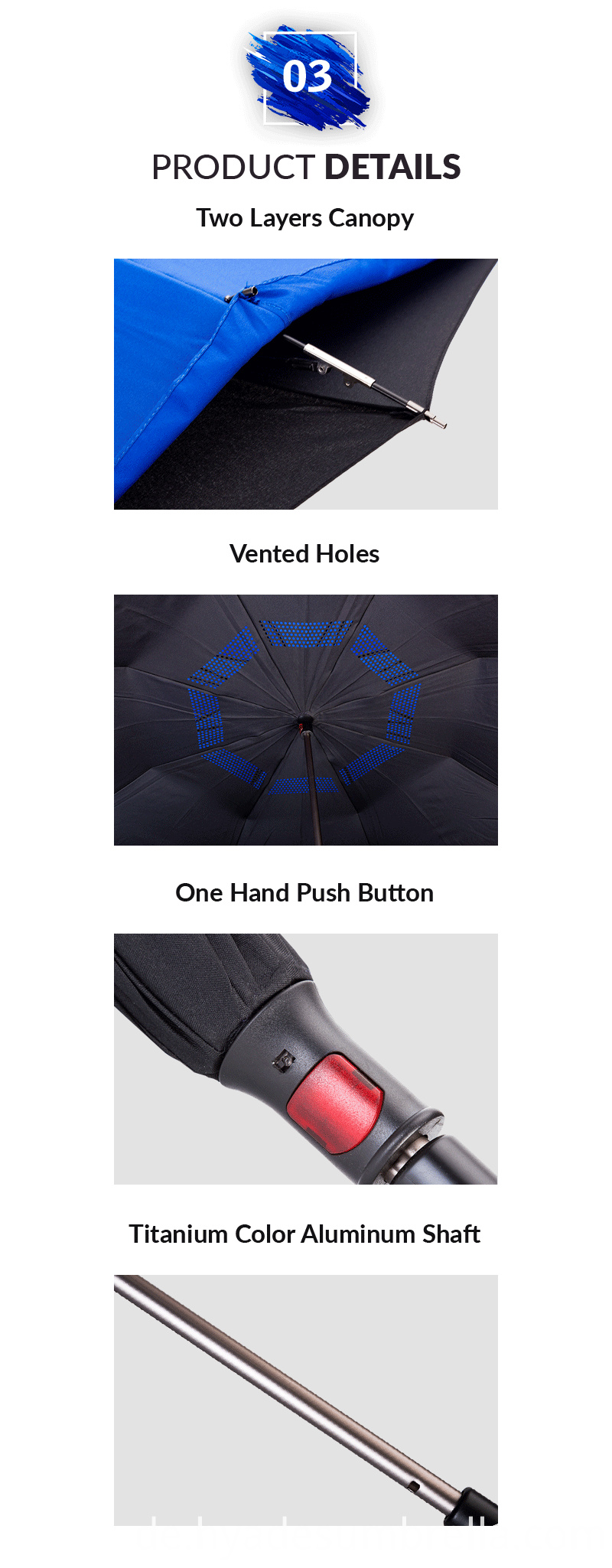Windproof Double Layered Reverse Manual öffnen gerader Regenschirm Windproof Double Layered Reverse Manual Open Straight Umbrella